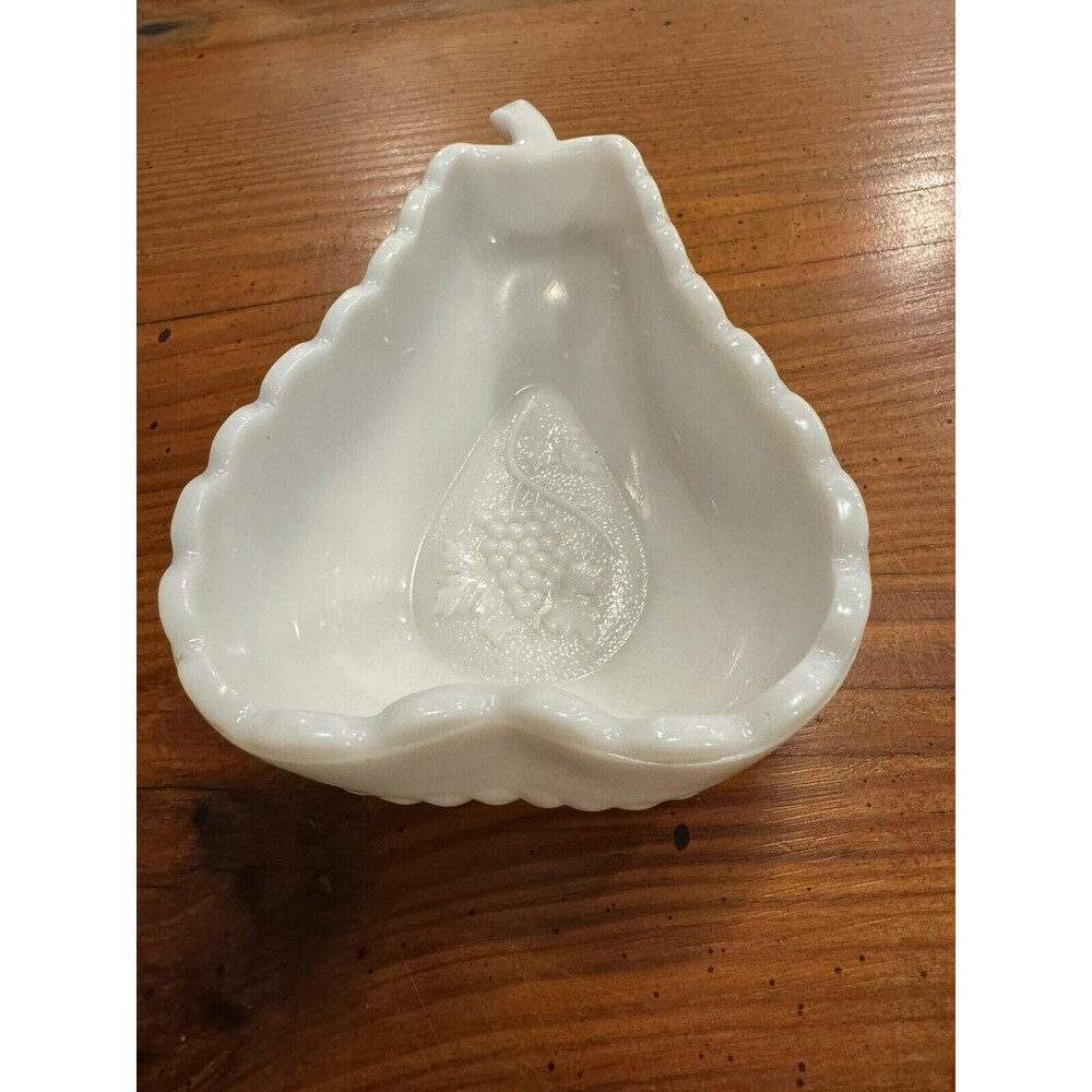 Vintage Imperial Glass Corporation White Pear Shaped Trinket Tray with Grapes